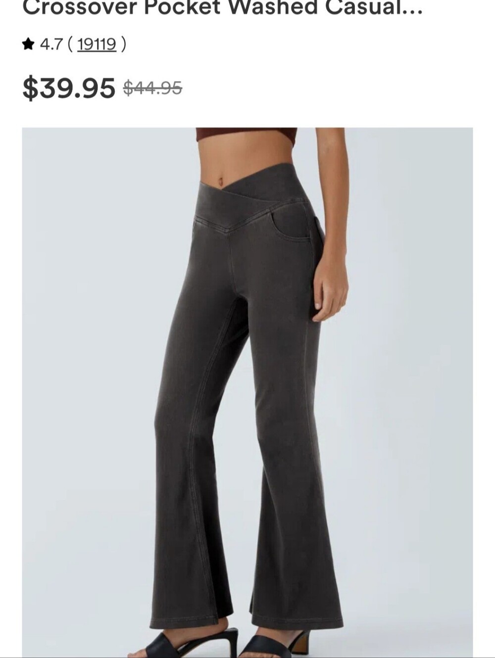 Halara Crossover Waist Flare Jeans Washed Black High Rise Denim Pants XL NWOT
